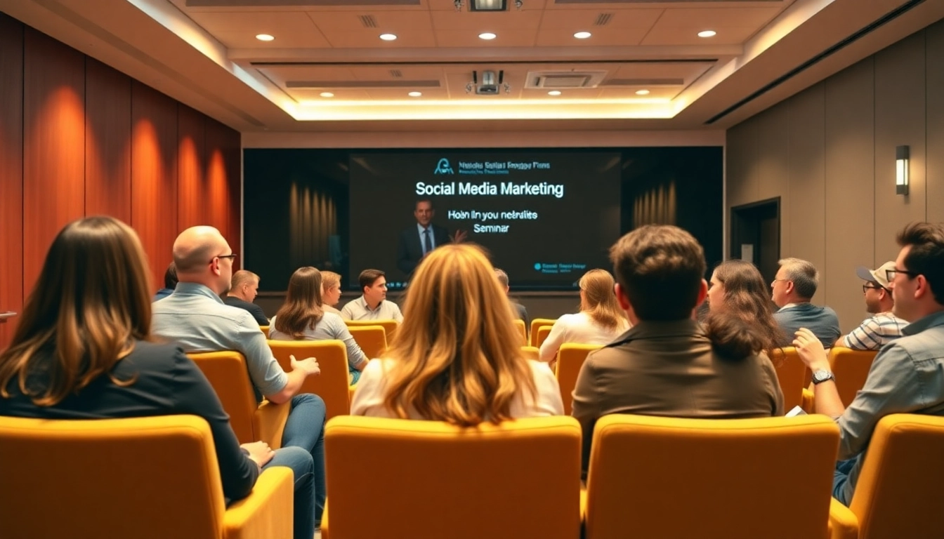 Explore insights from the Σεμινάριο Social Media Marketing, featuring engaging discussions in a modern seminar setting.