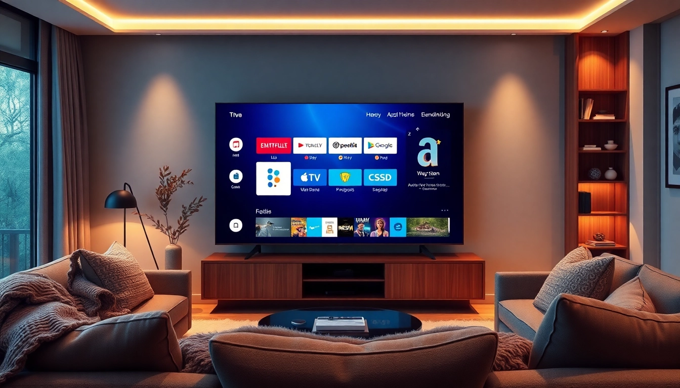 Engage with abonnement iptv services through a vibrant smart TV in a cozy living room setting.