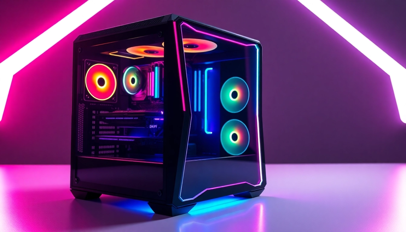 Showcase a sleek gaming pc case with RGB lighting and tempered glass sides, perfect for PC builds.