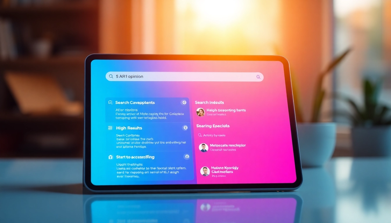 Engage with AI Opinion search results displayed on a digital device, showcasing vibrant and user-friendly design.