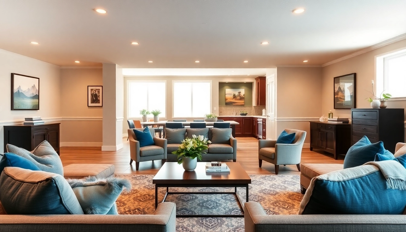 A beautifully renovated basement remodel in Utah, featuring modern decor and ample natural light.
