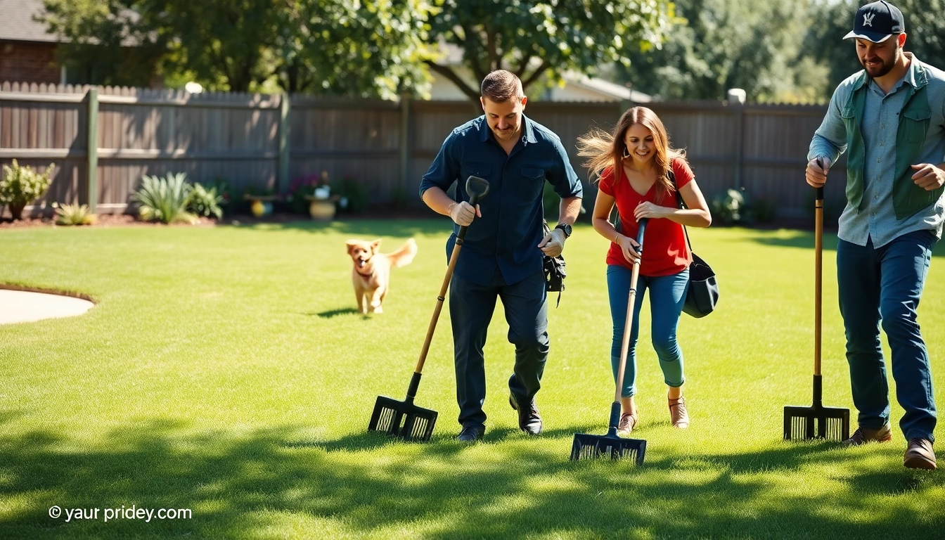 Experience affordable pooper scooper service San Antonio with a professional team cleaning a green backyard.