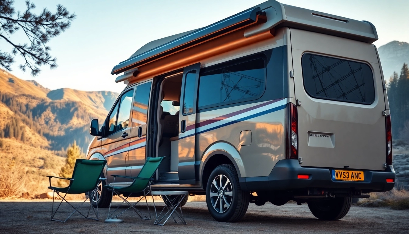 Capture the perfect campervan in a serene outdoor setting, promoting adventure and comfort.