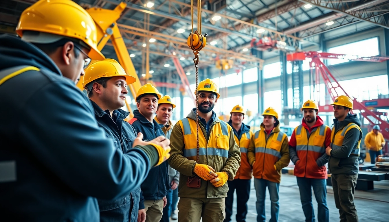 Participants engaging in Level 5 lifting operations answers training amidst cranes and machinery.