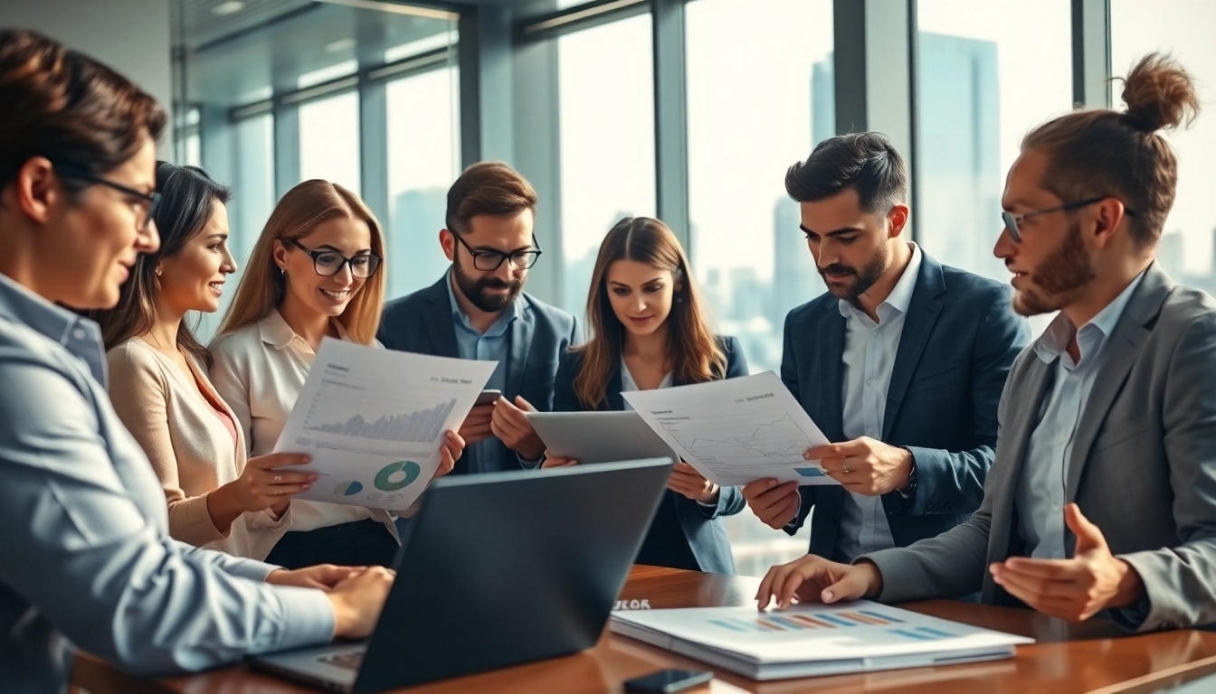 Conducting competitor pricing research with a diverse team in a modern office environment.