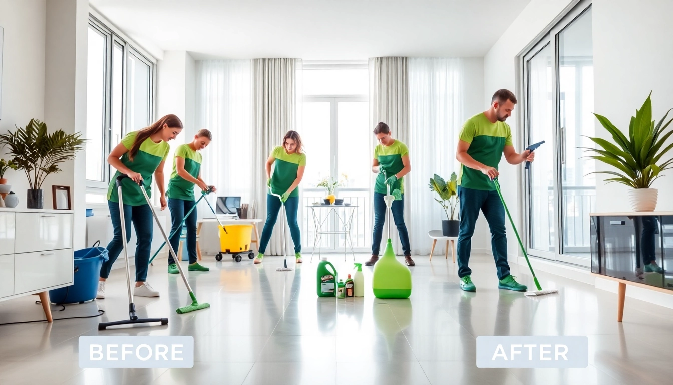 Bond cleaning Brisbane services showcasing professionals in action in a bright apartment.