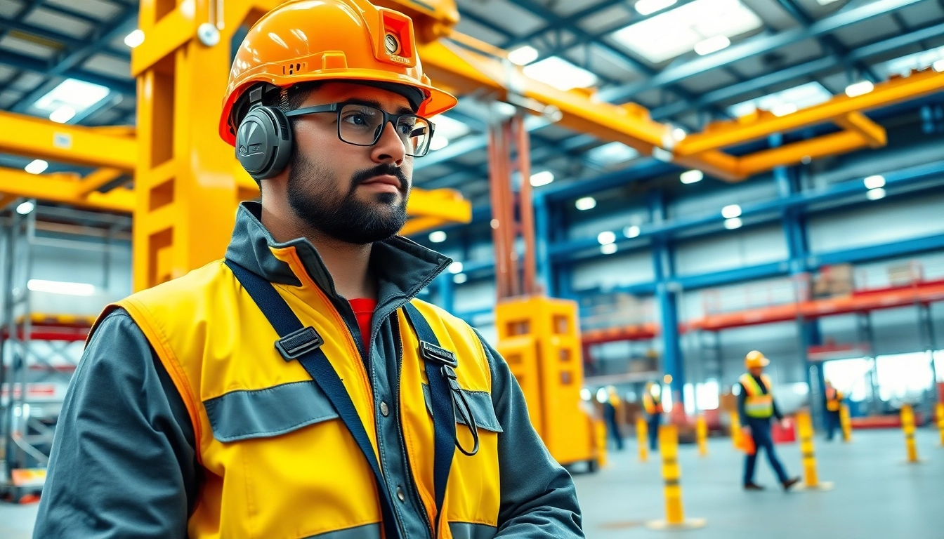 Highlighting level 5 nvq diploma in controlling lifting operations answers through a construction worker assessing equipment.