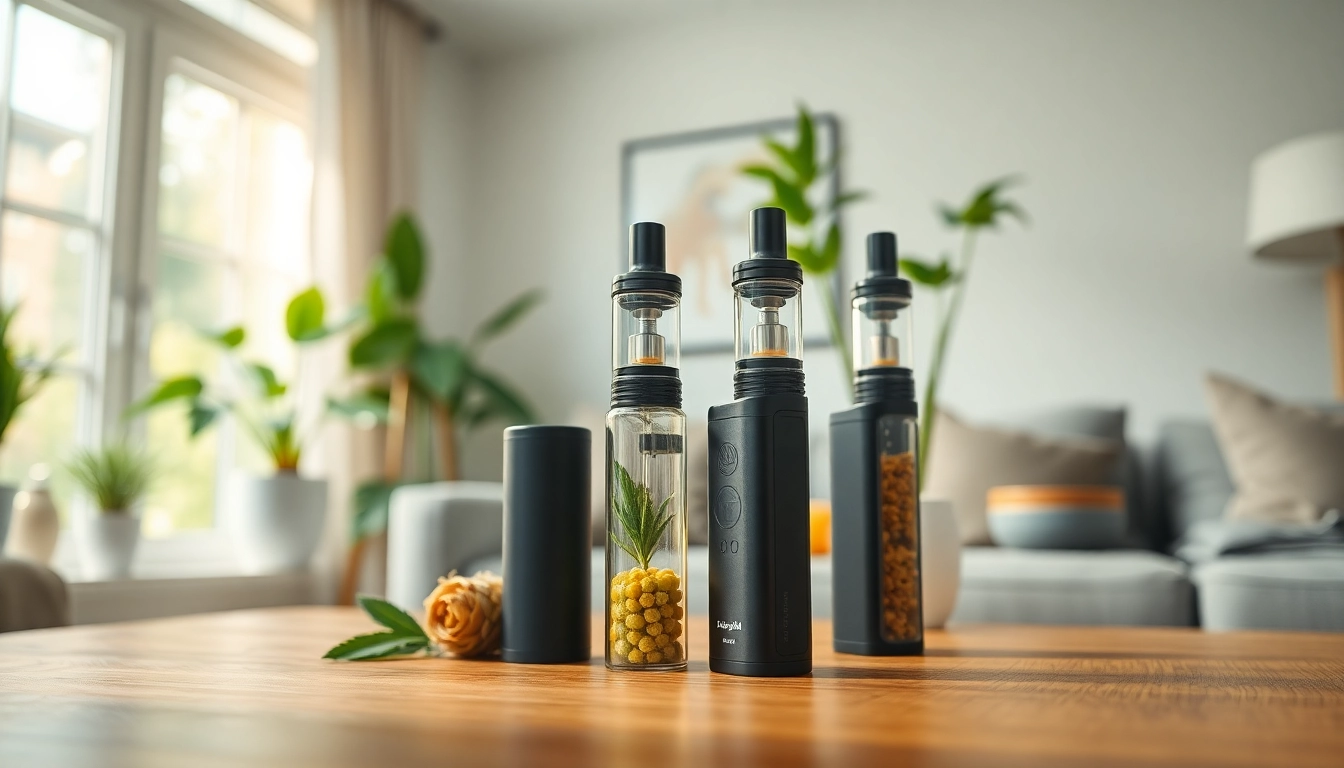 Explore healthy vapes arranged elegantly on a wooden table in a serene environment.