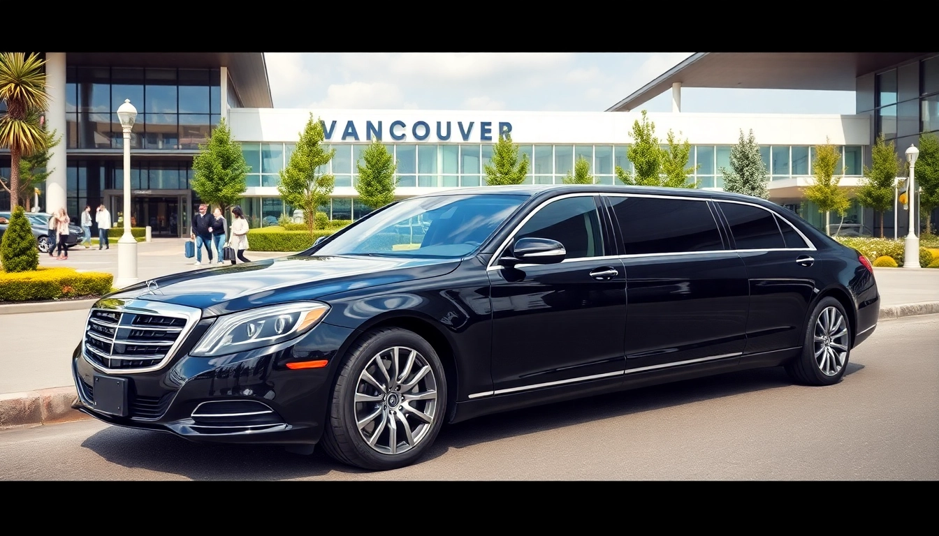 Airport limo Vancouver parked at the airport, showcasing luxury and convenience for travelers.
