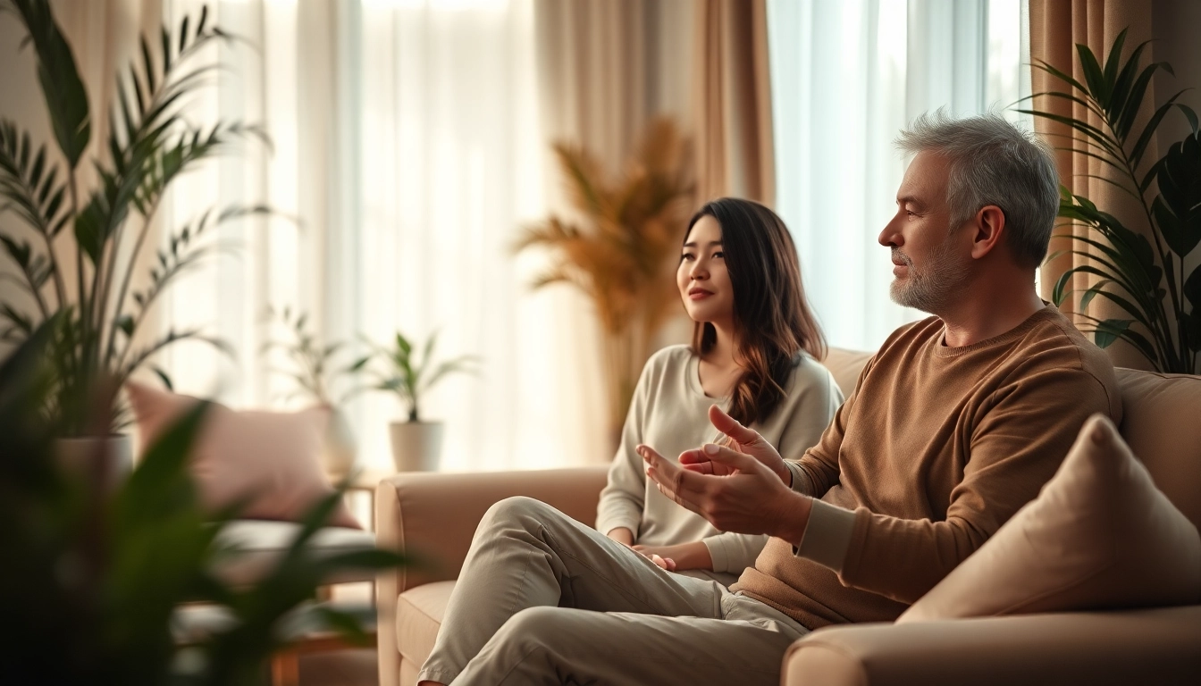 Couple communicating intimately in a cozy setting, emphasizing the importance of communication in relationships.