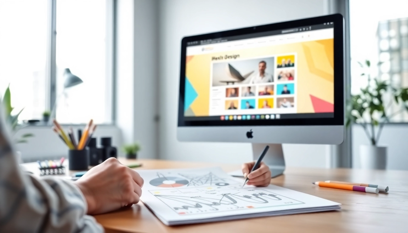 Creating an engaging website design in a vibrant workspace with modern tools.