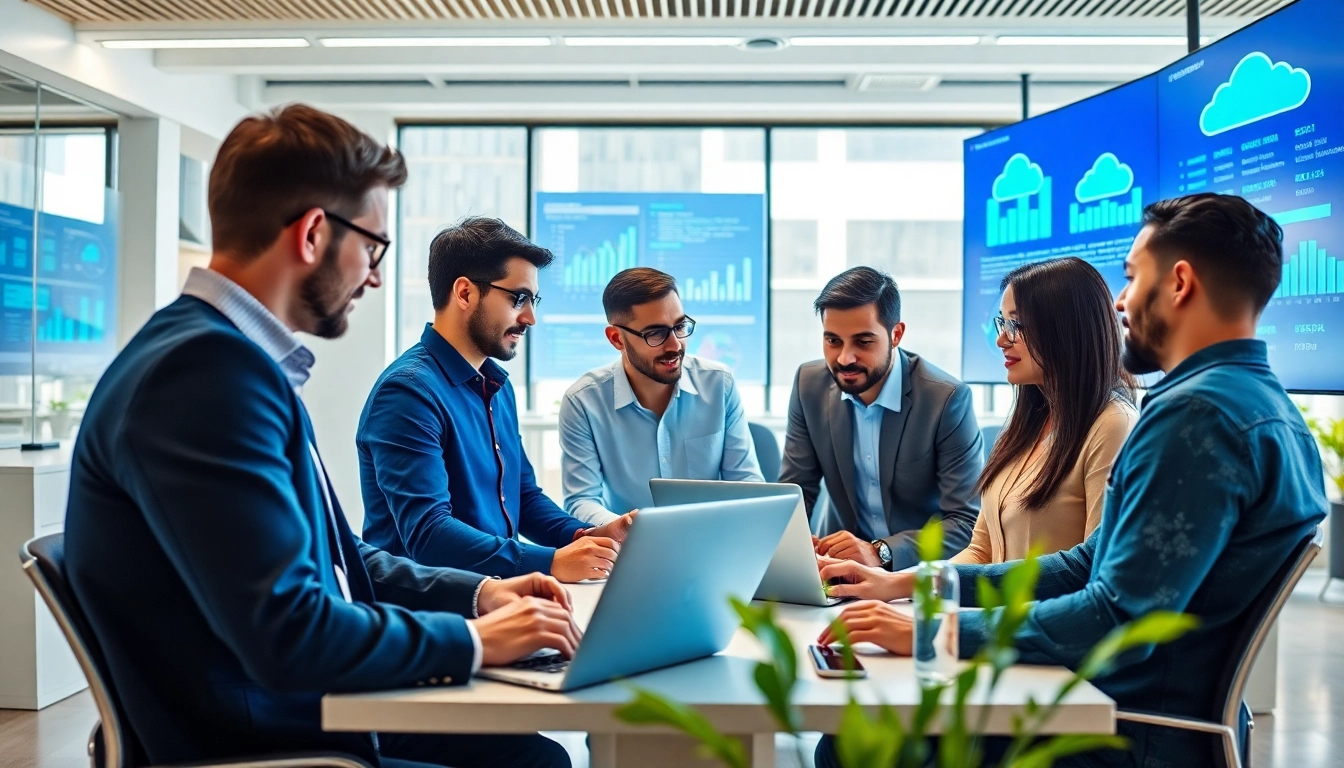 Managed IT provider team collaborating in a modern office, showcasing professionalism and innovation.
