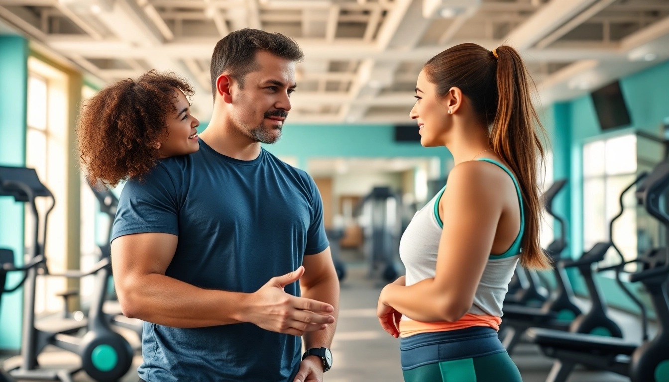 Losing weight with a personal trainer in an energetic gym environment.