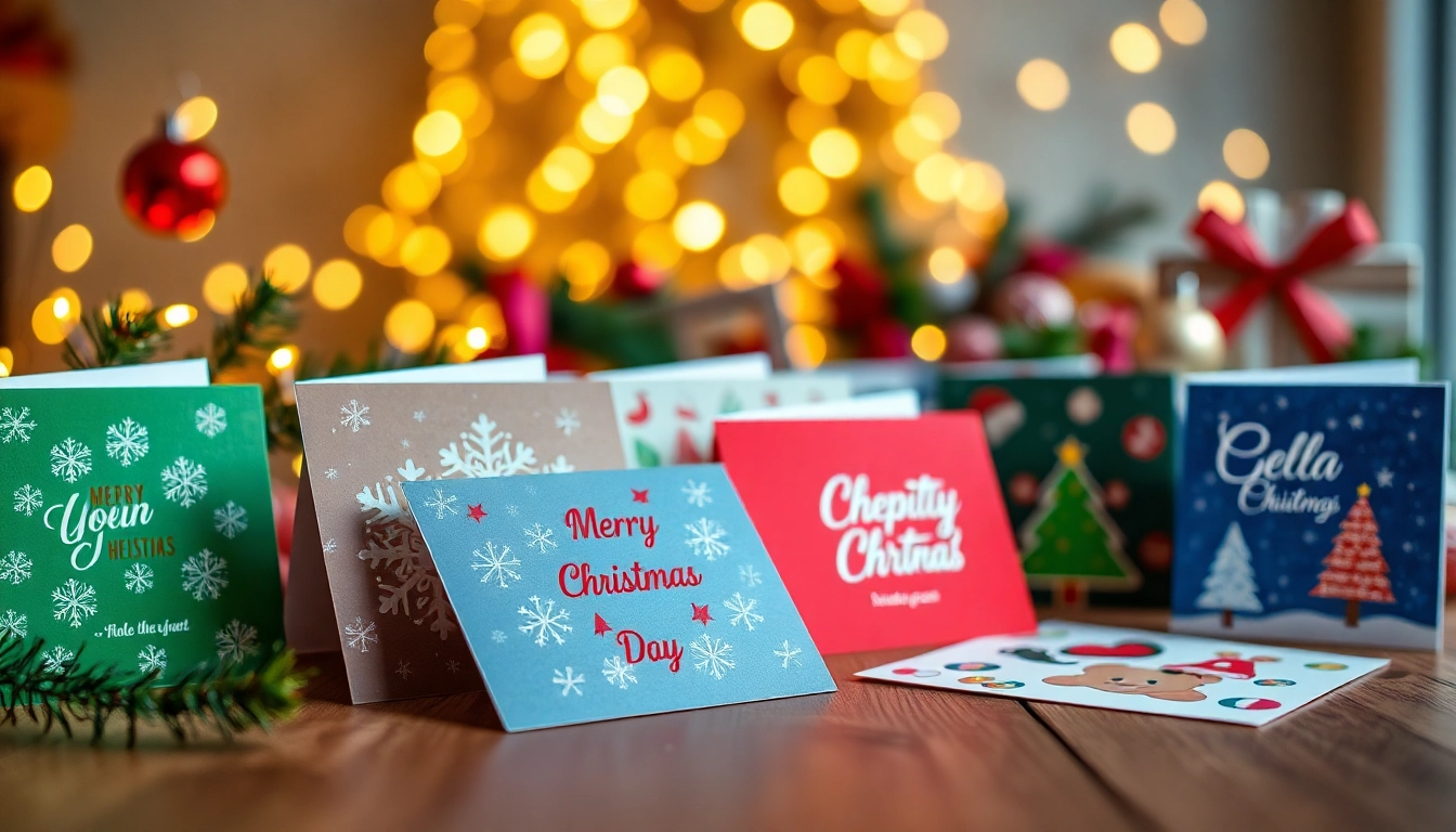 Showcase of Christmas cards with fast delivery UK decorated for the festive season.