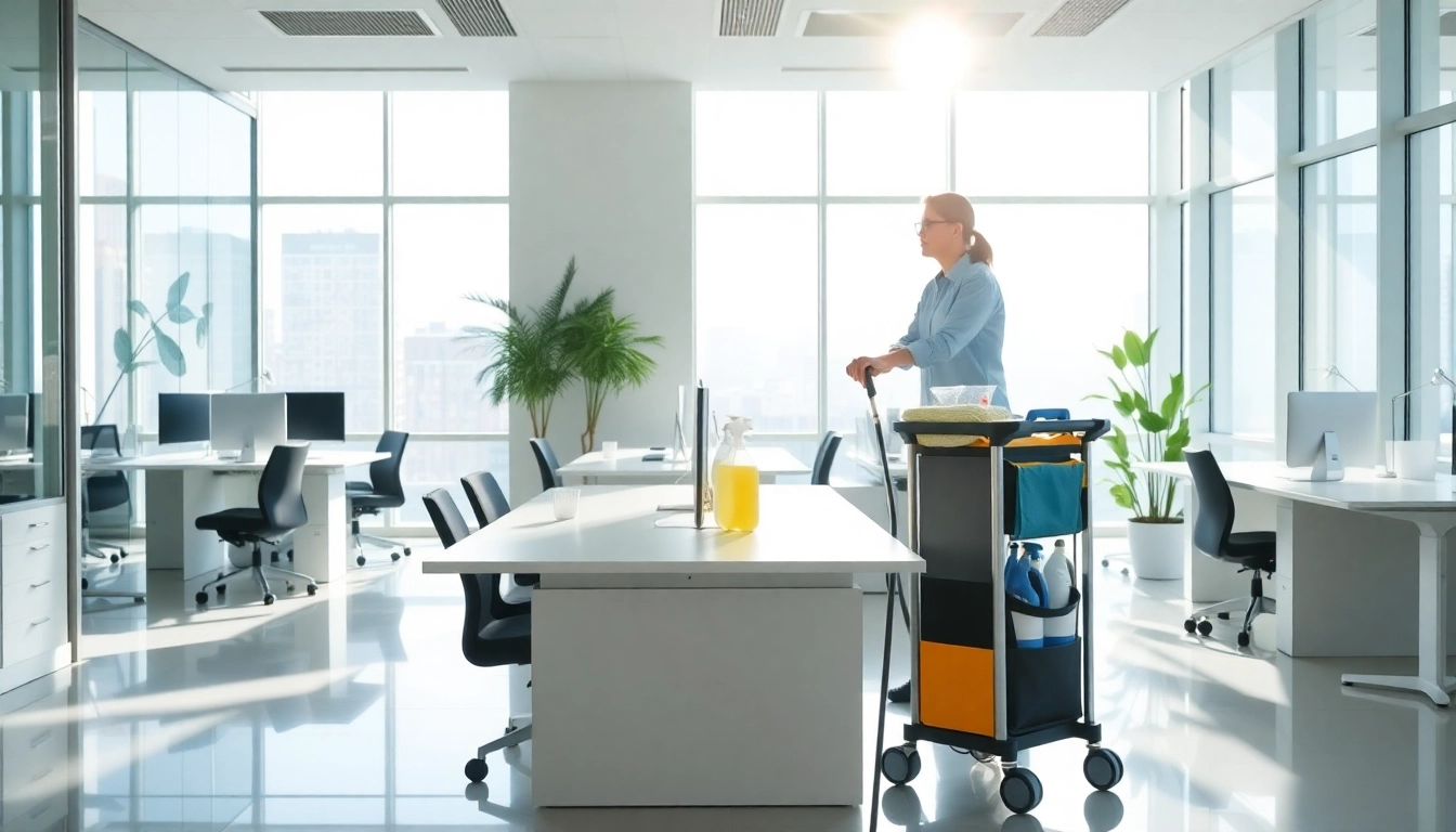 Enhance workplace hygiene with office cleaning services Melbourne showcasing a professional cleaner in action.