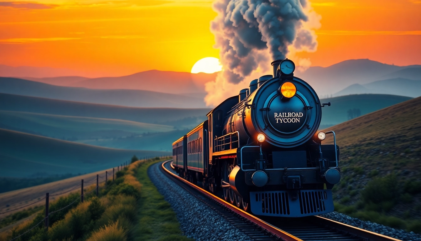 Experience the thrilling railroad tycoon download with a vintage train in a scenic landscape.