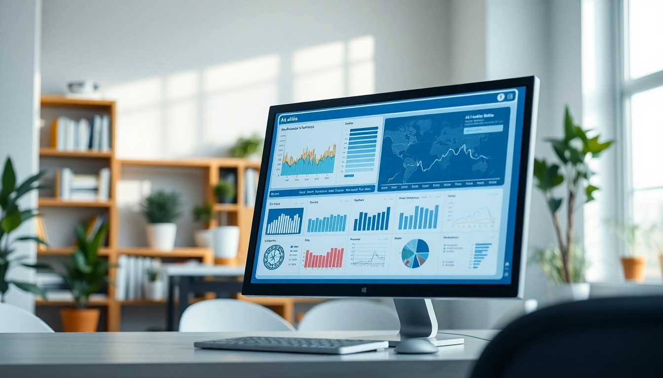 Analyze AI detection technology with a modern office setup showcasing professional metrics.