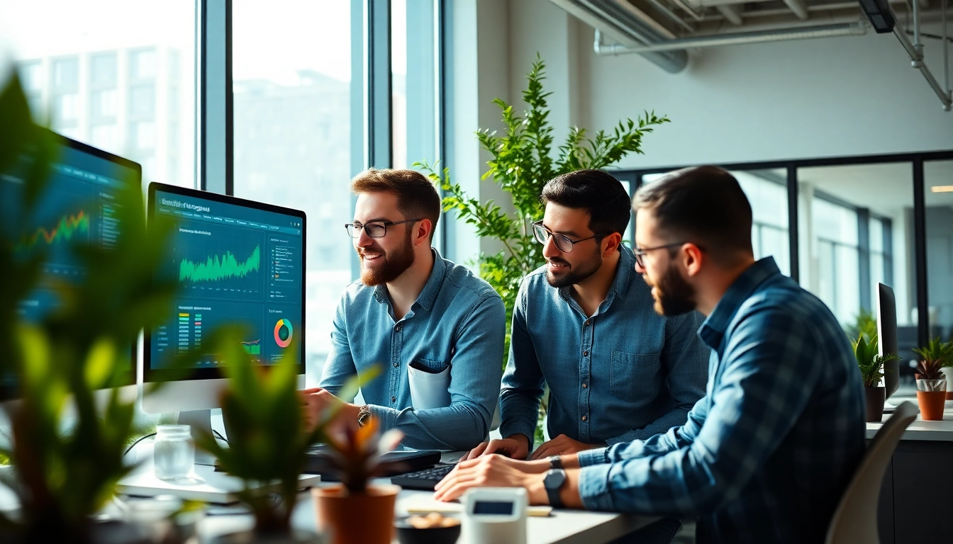 Site reliability engineering experts collaborate in a tech office, showcasing their expertise and teamwork.