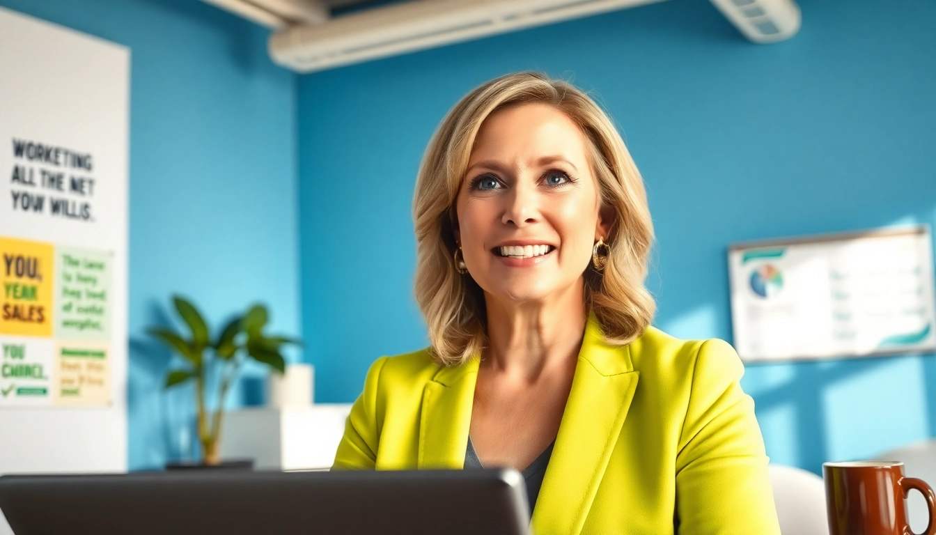 Eileen Wilder delivering a confident presentation in a modern office, highlighting her expertise.