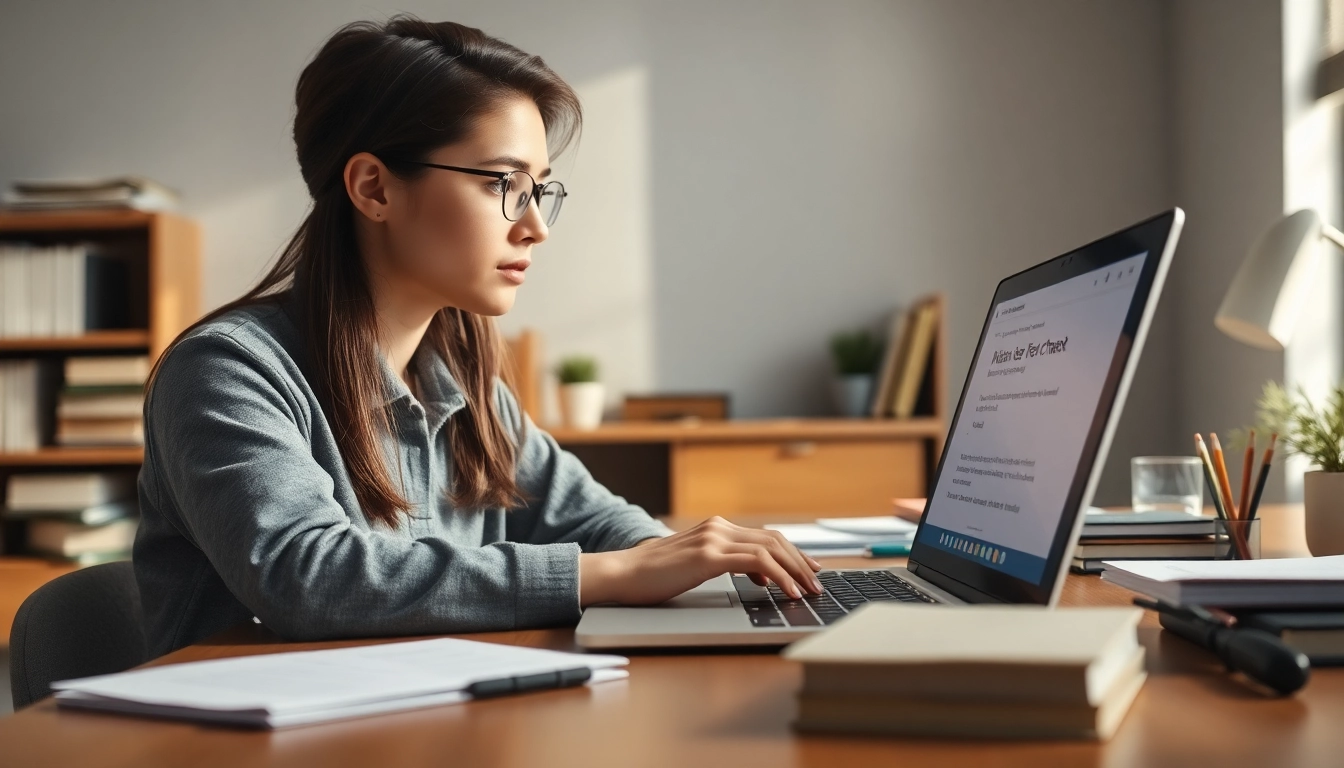 Using a plagiarism checker on a laptop in a focused study environment.