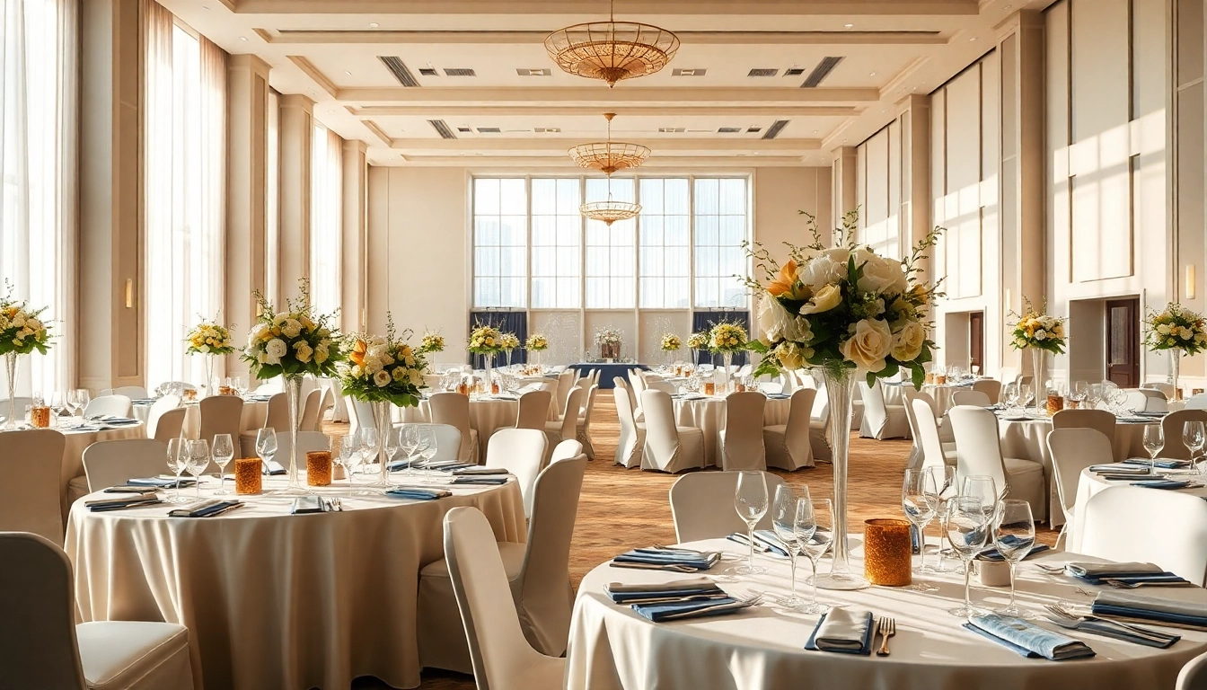 Stylish event space designed for a corporate gala featuring elegant décor and a bright ambiance.