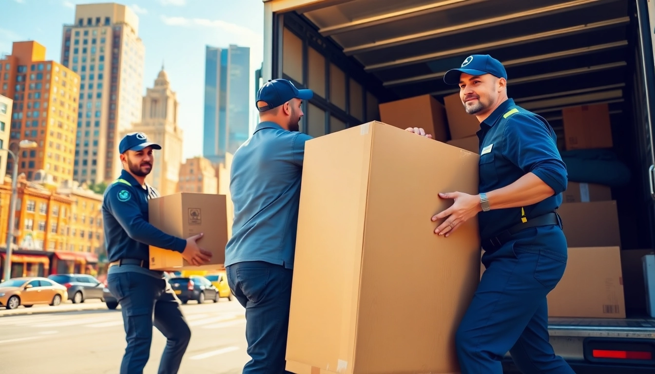 Bronx movers showcasing professional teamwork while moving furniture in a vibrant city.