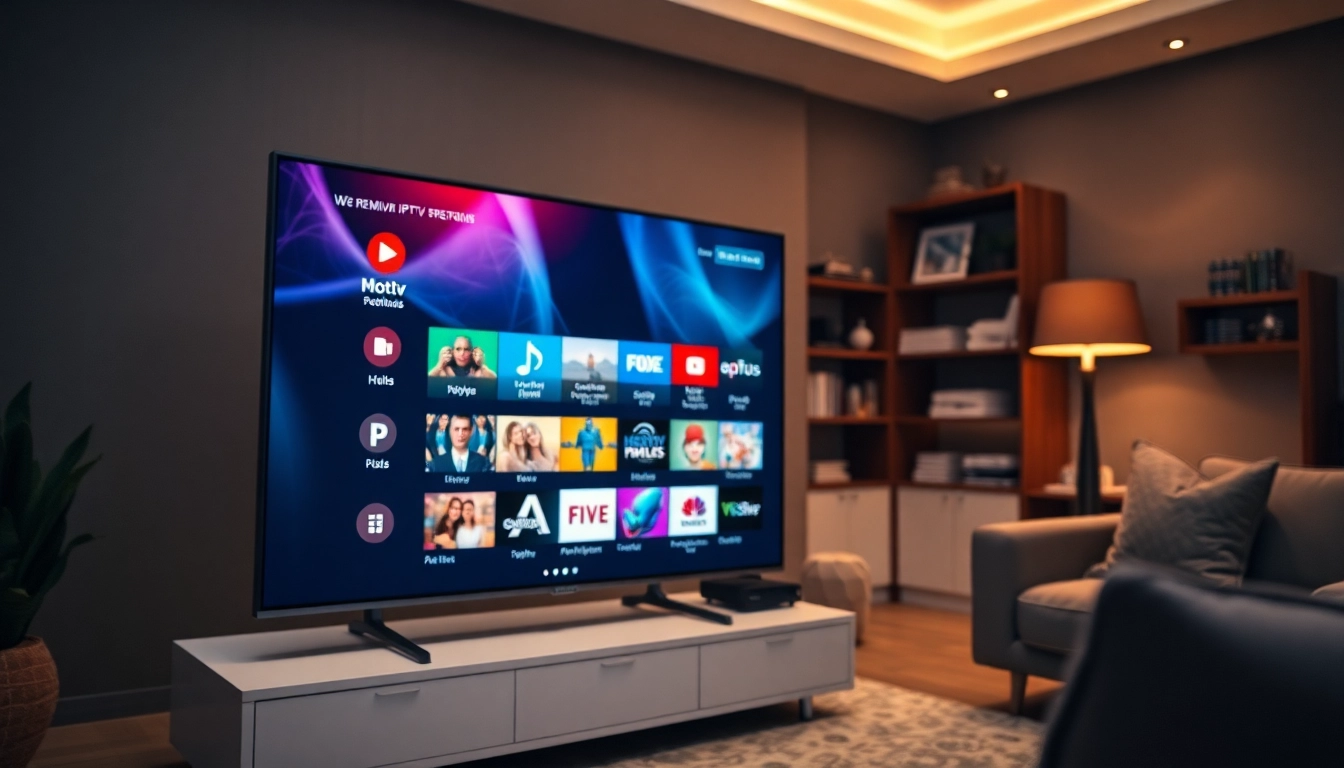 Compra Listas IPTV en un elegante entorno de entretenimiento con ocurrentes canales multicolores.