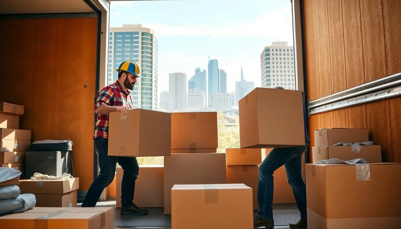 Experienced movers calgary loading boxes into a truck during a professional relocation.