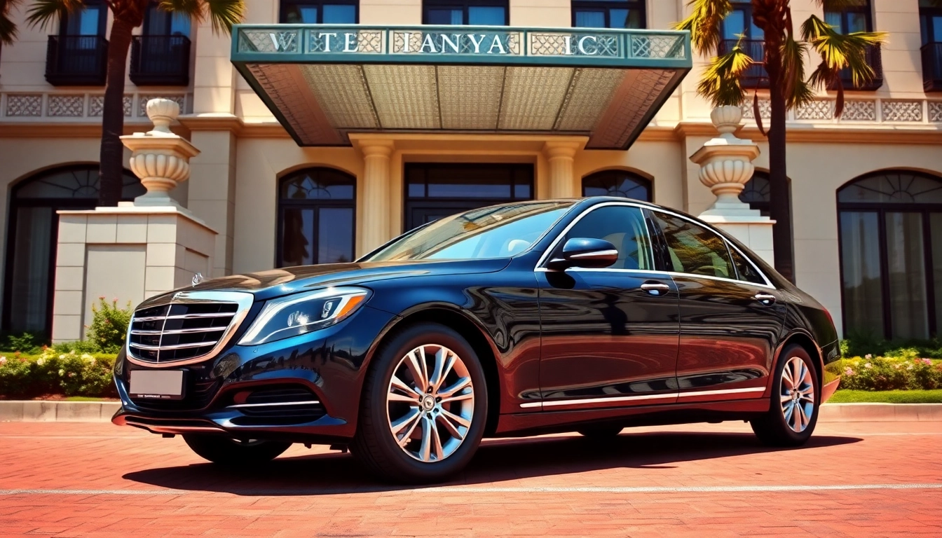 Experience a luxurious VIP chauffeur service with a premium sedan at an elegant hotel.