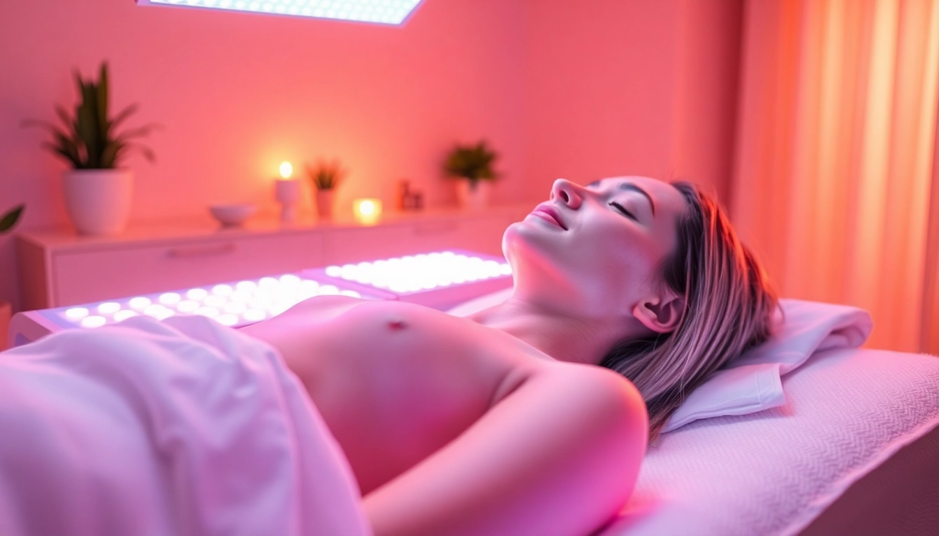Experience red light body therapy in a tranquil setting with calming LED lights providing soothing treatment.