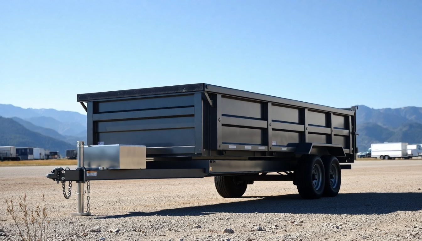 View of a used dump trailer for sale near me in an industrial environment showcasing its robust design.