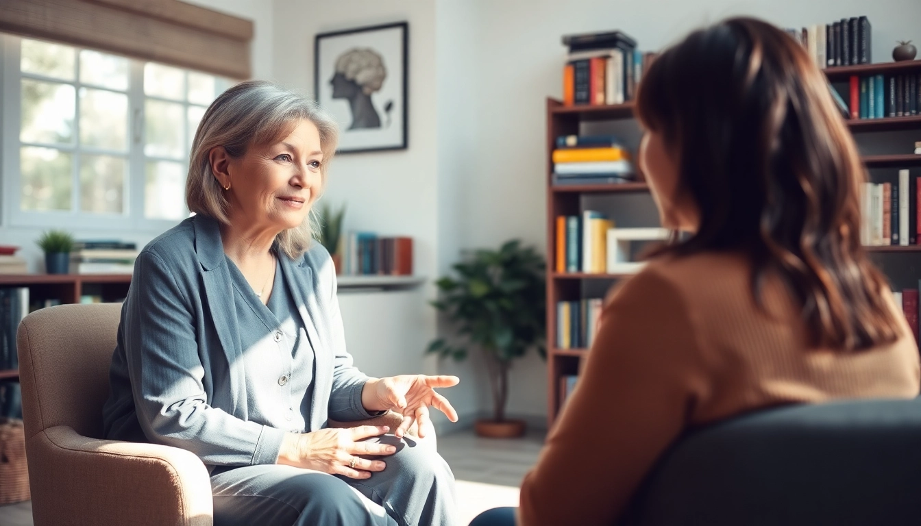 Engaging attachment theory coach supports a client in a calm office environment.