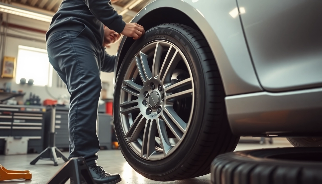Wymiana koła Mikołów w profesjonalnym serwisie samochodowym z mechanikiem w akcji.