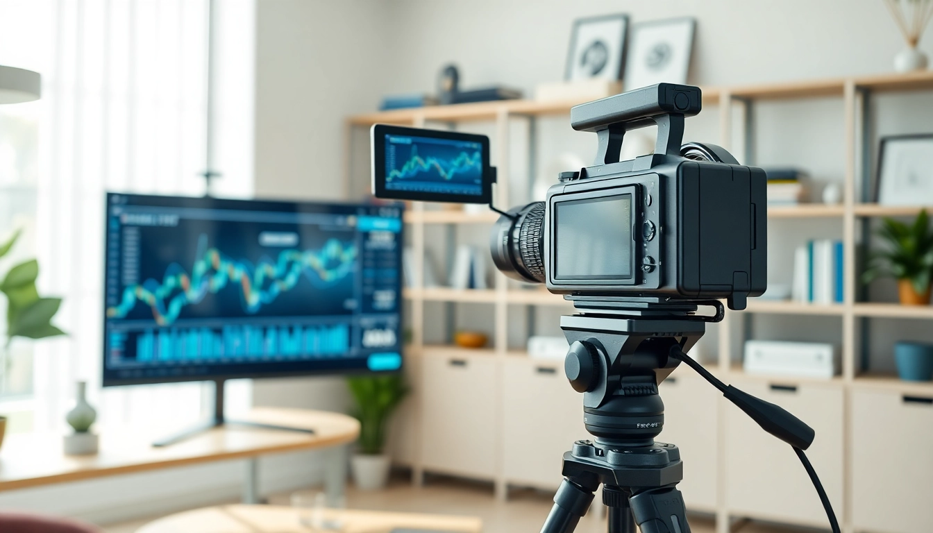 Showcase of financial services video production gear in a modern office setting.