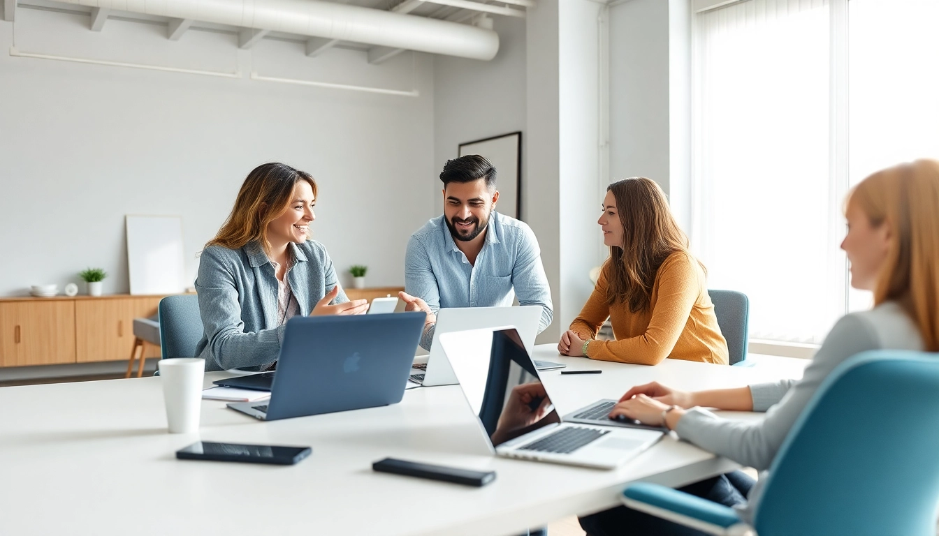Creating a web design kansas city project in a dynamic office atmosphere.